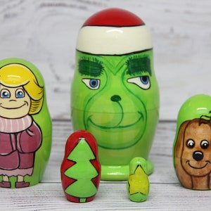 Cartoon Heroes Nesting Doll 3.74&#39;&#39; or 9.5 cm Hand Painted Matryoshka Doll 5pieces Funny Gifts Kids Gift Wood toys for Kids MADE in UKRAINE