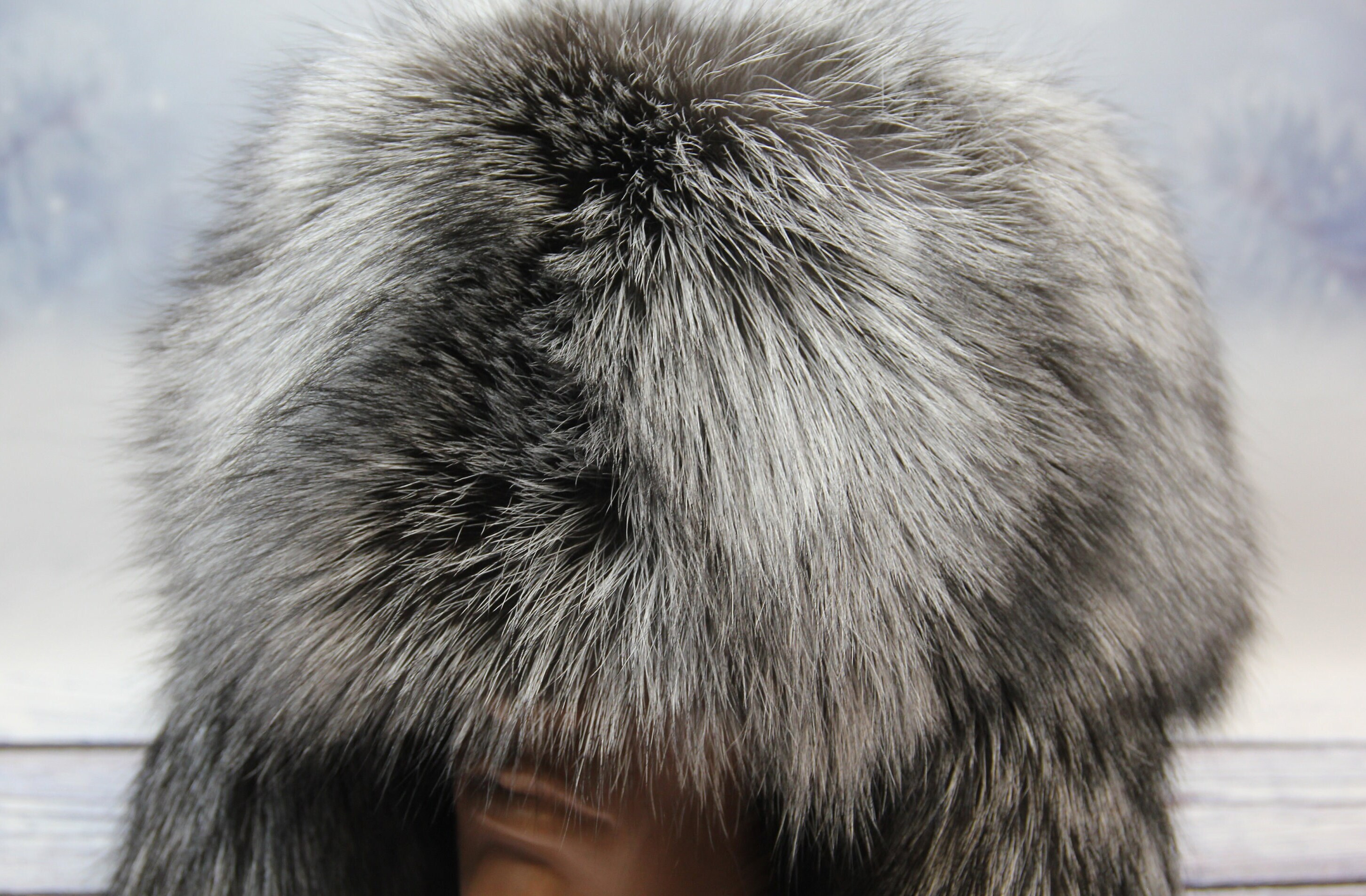 PMK Russian Silver Fox Fur Hat The Silver Fox Fur Russian Trooper Hat for Men: FurHatWorld.com main image 2