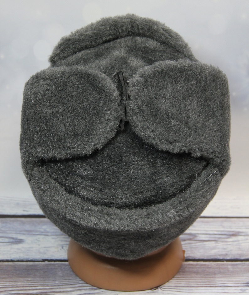Vintage Winter Faux Fur Hat, Soviet Army Design Ushanka Hat, Soviet Soldier Winter Hat, Gray Color image 7