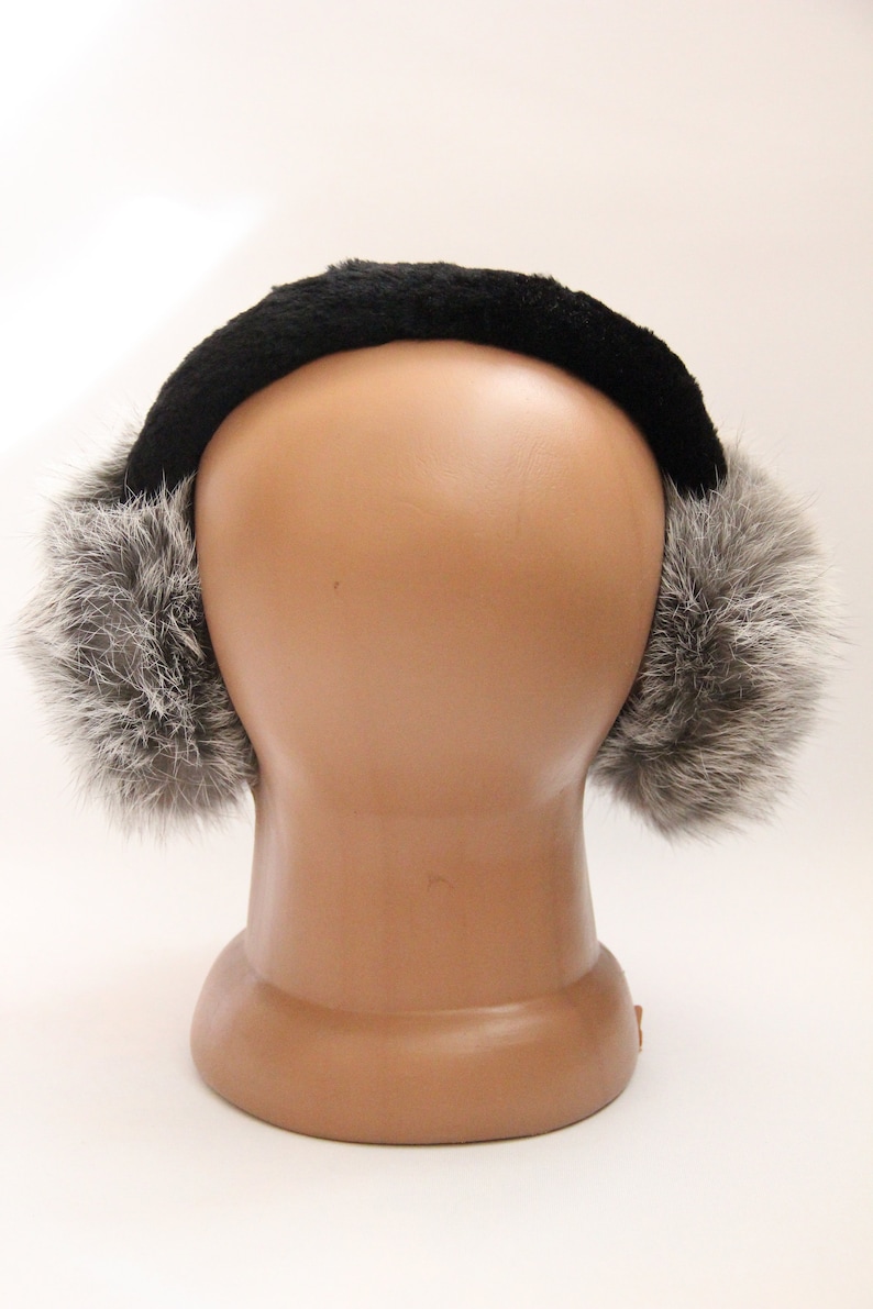 MADE in UKRAINE Winter Rabbit Fur Earmuffs, Rabbit Fur Silver Color, Handcrafted, Gift for Her image 4