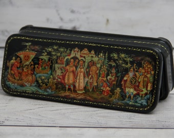Ukrainian Lacquer Box Palekh Art Painting School Fairy Tale Handmade Hand Crafted Jewelry Box Home Decor Gift Box Trinket Box