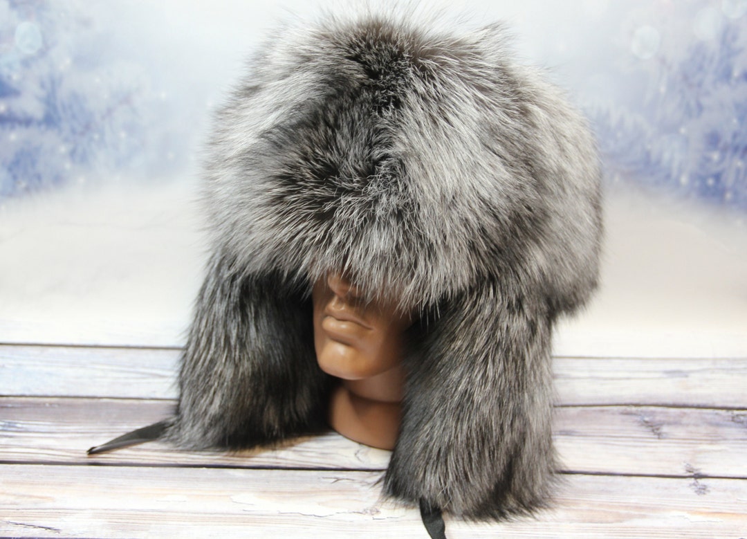 PMK Russian Silver Fox Fur Hat The Silver Fox Fur Russian Trooper Hat for Men: FurHatWorld.com main image 4