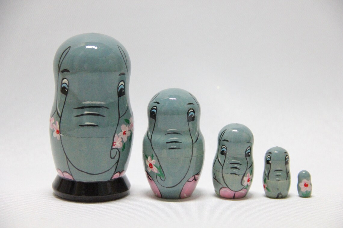 Elephants Nesting Doll 3.74'' or 9.5 Cm Matryoshka Etsy