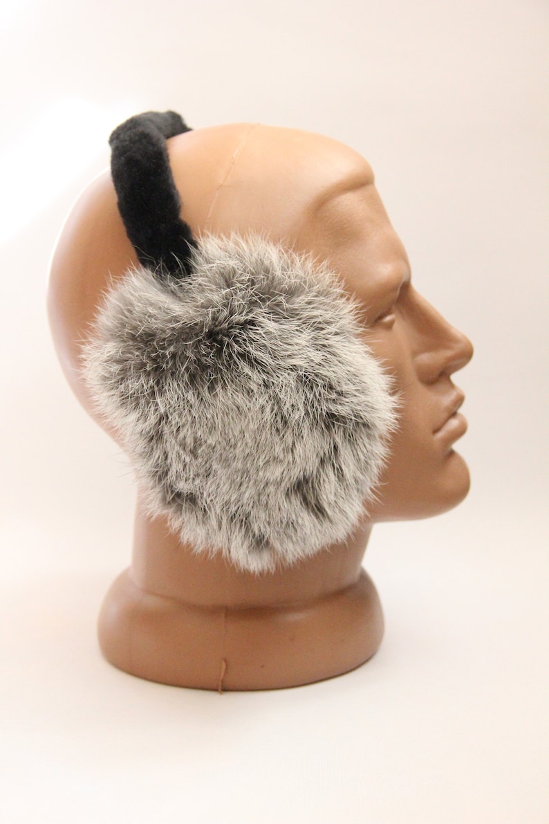 MADE in UKRAINE Winter Rabbit Fur Earmuffs, Rabbit Fur Silver Color, Handcrafted, Gift for Her image 5