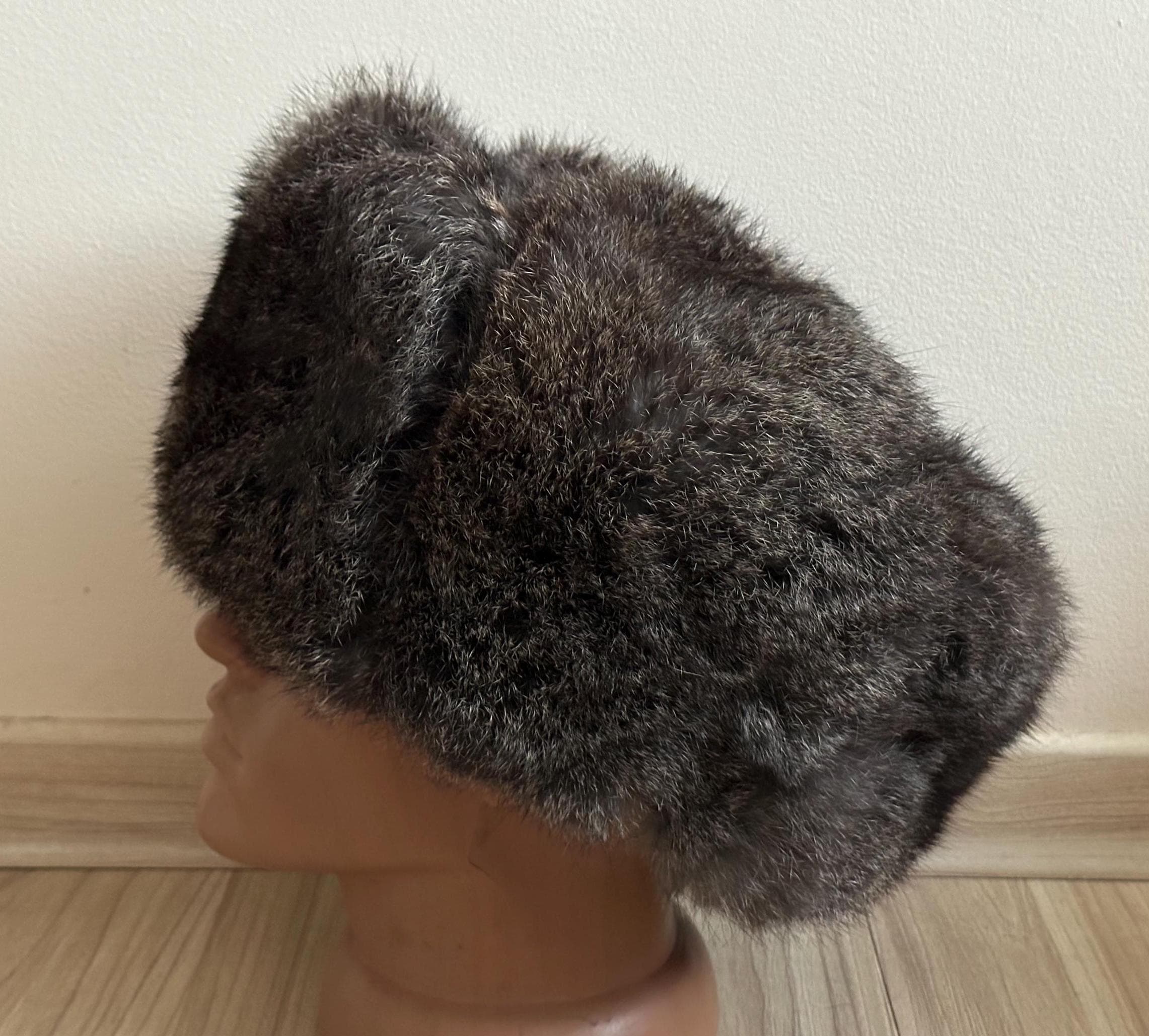 MADE in UKRAINE Winter Rabbit Fur Hat, Size 64, Natural Ushanka
