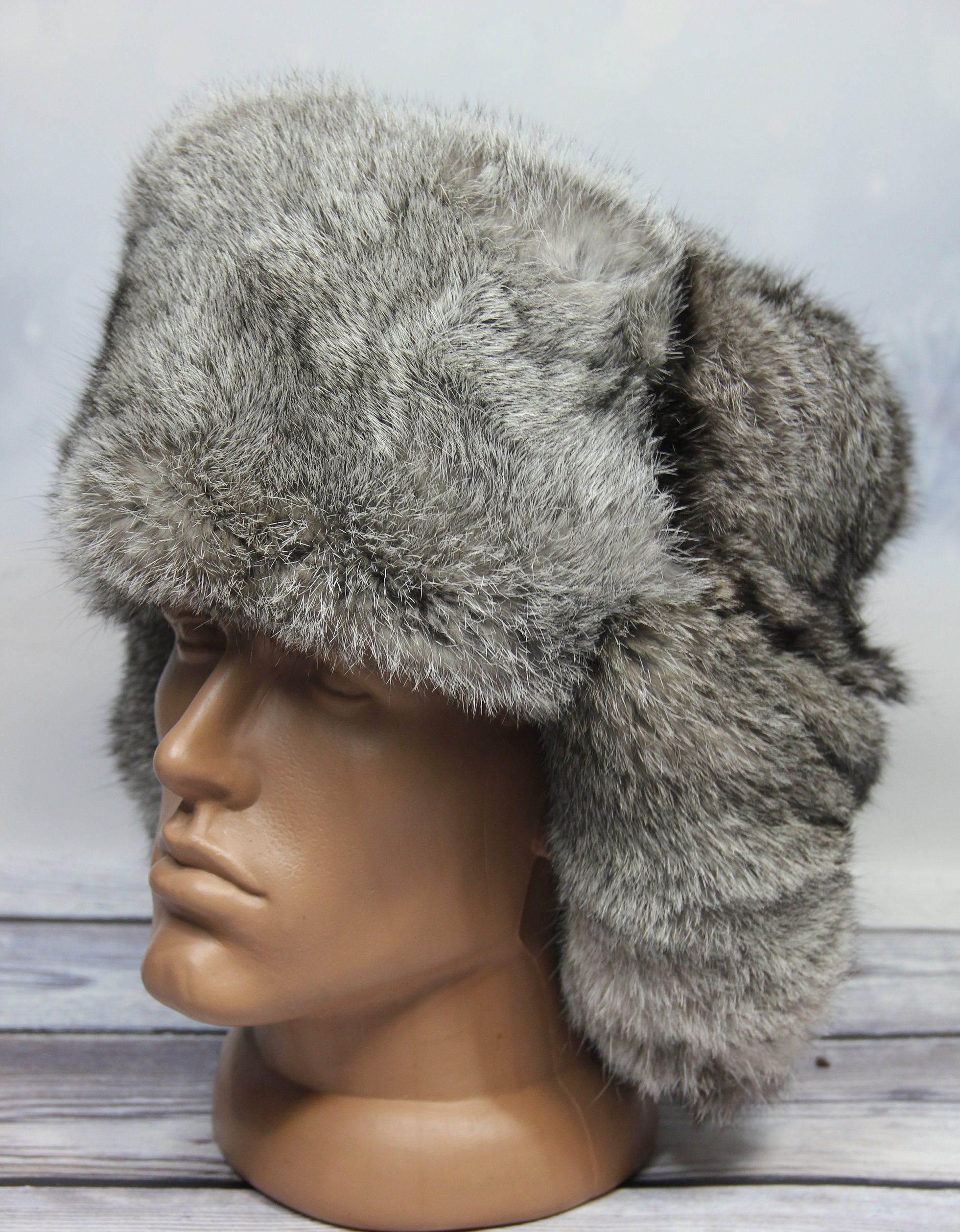 Winter Rabbit Fur Hat, Natural Ushanka Hat, Ukrainian Winter Fur