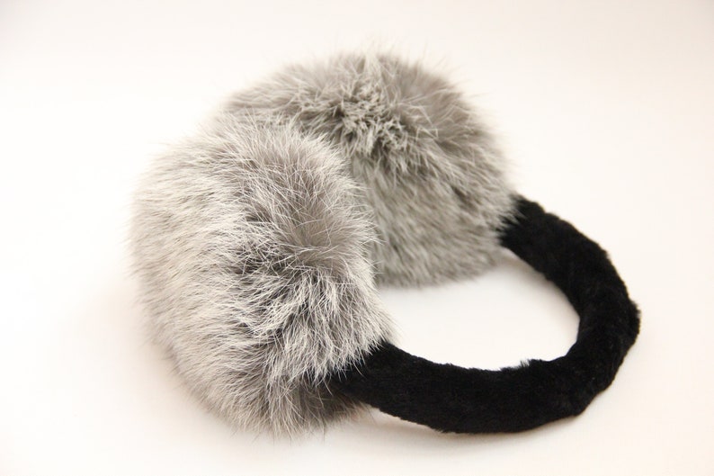 MADE in UKRAINE Winter Rabbit Fur Earmuffs, Rabbit Fur Silver Color, Handcrafted, Gift for Her image 7