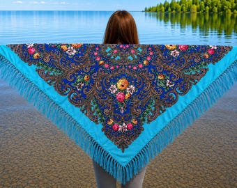 Scarf Ethnic Folk Shawl Slavic Babushka Floral Scarf Modern Chic Boho Styling with Classic Timeless Floral Design Gift for Her