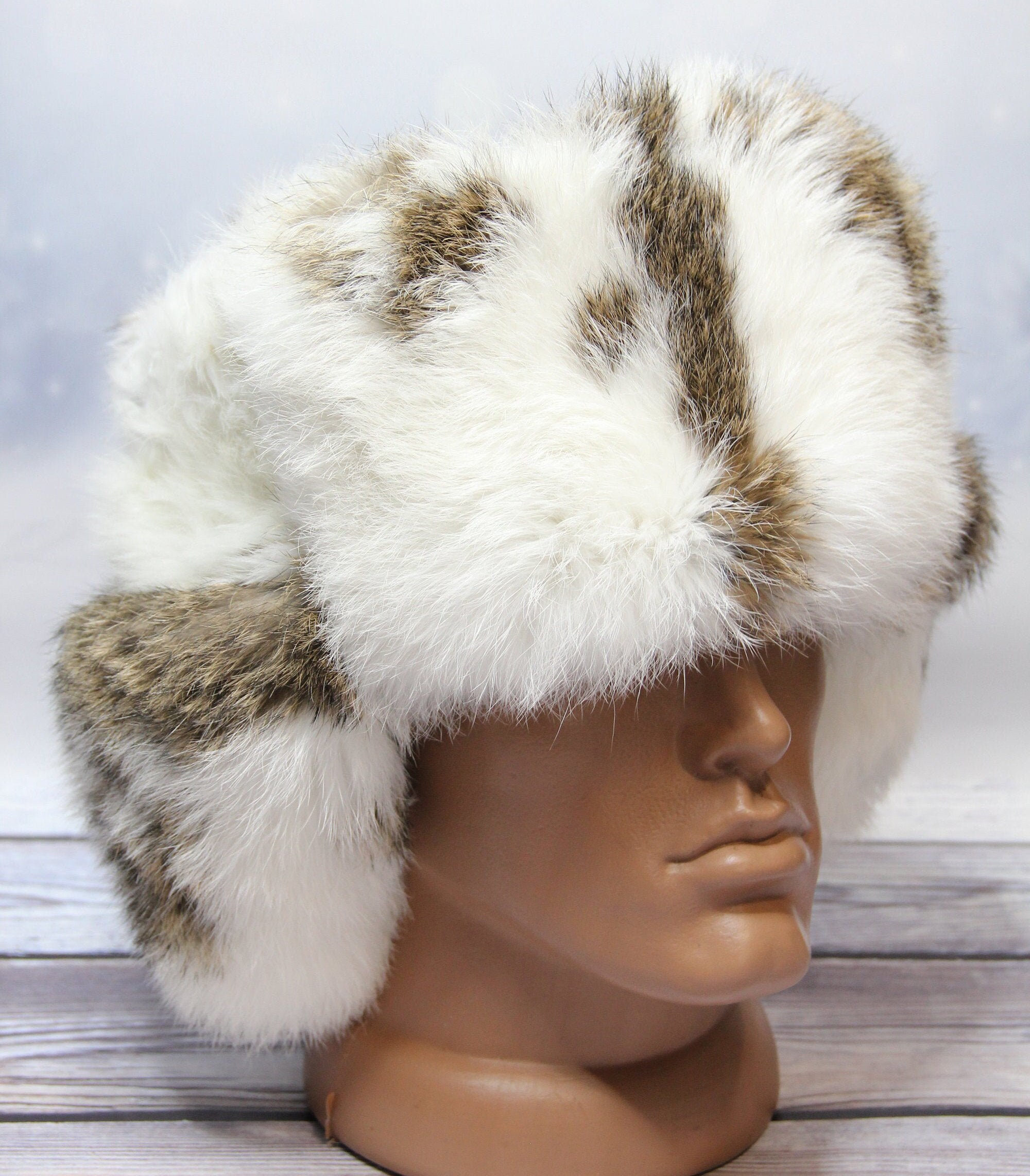 MADE in UKRAINE Winter Rabbit Fur Hat, Natural Ushanka Hat