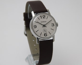 Orologio meccanico sovietico vintage URSS 12 ore Fabbrica Pobeda Orologio da polso sovietico vintage dall'URSS Orologio da polso da uomo