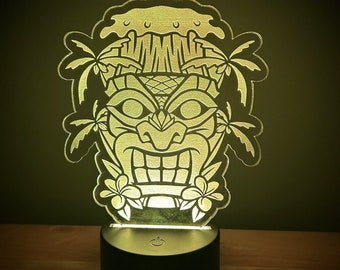 Tiki Mask LED Color Changing Light, Night Light, Lamp, with Remote, Tiki Bar Decor, Tiki Art, Tiki Decor