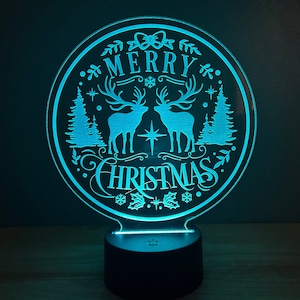 Christmas Deer Acrylic LED Light, Color Changing with Remote, Christmas Decor, Holiday Gift Idea, Gift Exchange, Secret Santa