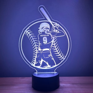 Softball Player Night Light, Personalized, Color Changing, 16 Colors with Remote Control, softball gift, softball player gift