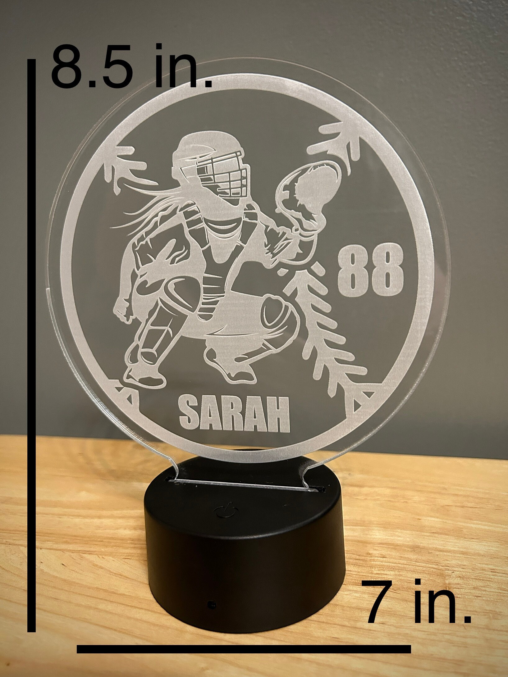 Softball Player Night Light, Large Softball Catcher, Personalized, 16 Colors with Remote Control, softball gift, softball player gift