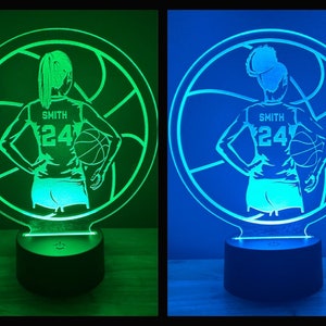 Girls Basketball Player Night Light, Large, Personalized, 16 Colors with Remote Control, Custom Basketball Gift, LED night light