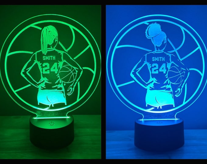 Girls Basketball Player Night Light, Large, Personalized, 16 Colors with Remote Control, Custom Basketball Gift, LED night light