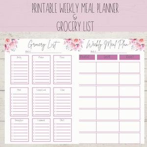 Printable Meal Planner and Grocery List, Digital Download