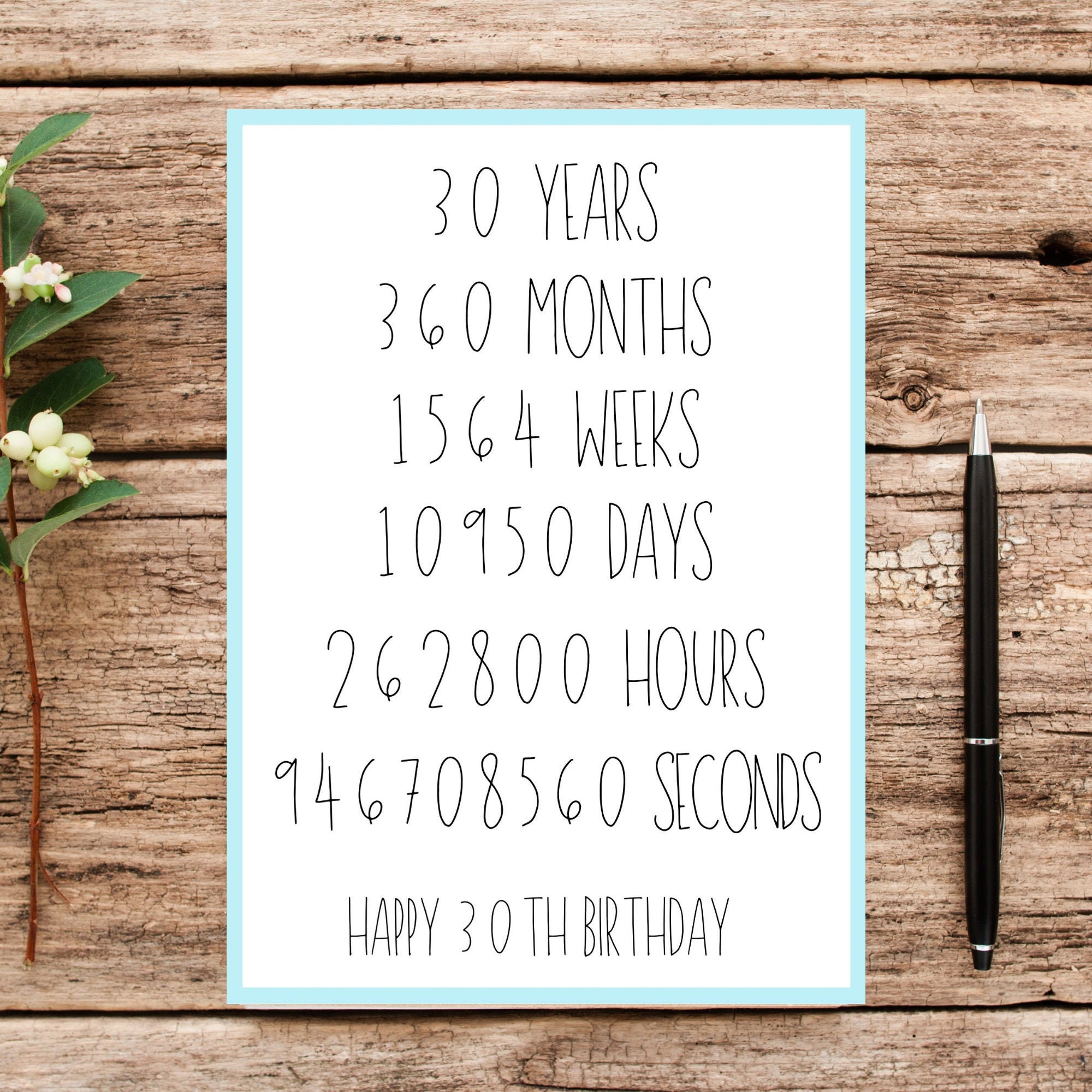 30th Birthday Card, Digital Card, Printable Card - Etsy España