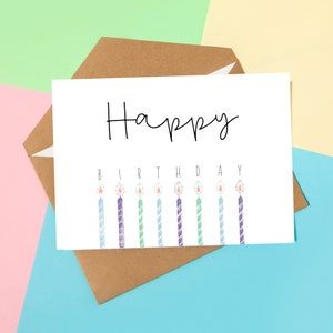 Digital Birthday Card, Printable Birthday Card, Digital Download, Purple and Blue Candle Birthday Card