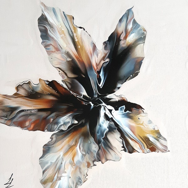 Abstract acrylic painting// "Gothic Flower" 50x60x4 cm, deep edge canvas with painted sides