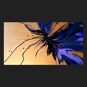 Fluid art Dutch pour painting &quot;Sunset Waterfall&quot;, deep edge canvas 40x80x4 cm