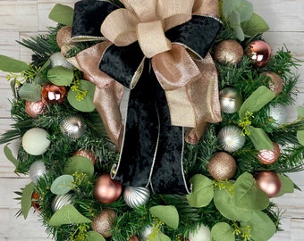 Christmas Wreath, Elegant Christmas Wreath, Christmas Ball Wreath, Pink Christmas Wreath