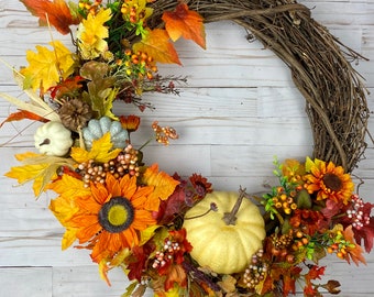 Fall Wreath, Autumn Wreath, Thanksgiving Wreath, Fall Decor