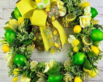 Summer Wreath, Lemon and Lime Wreath, Summer Lemon and Lime Wreath, Summer Decor, Citrus Wreath