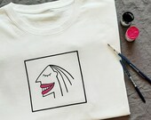 Smiling woman face unique hand painted t-shirt unisex shirt vintage style tee