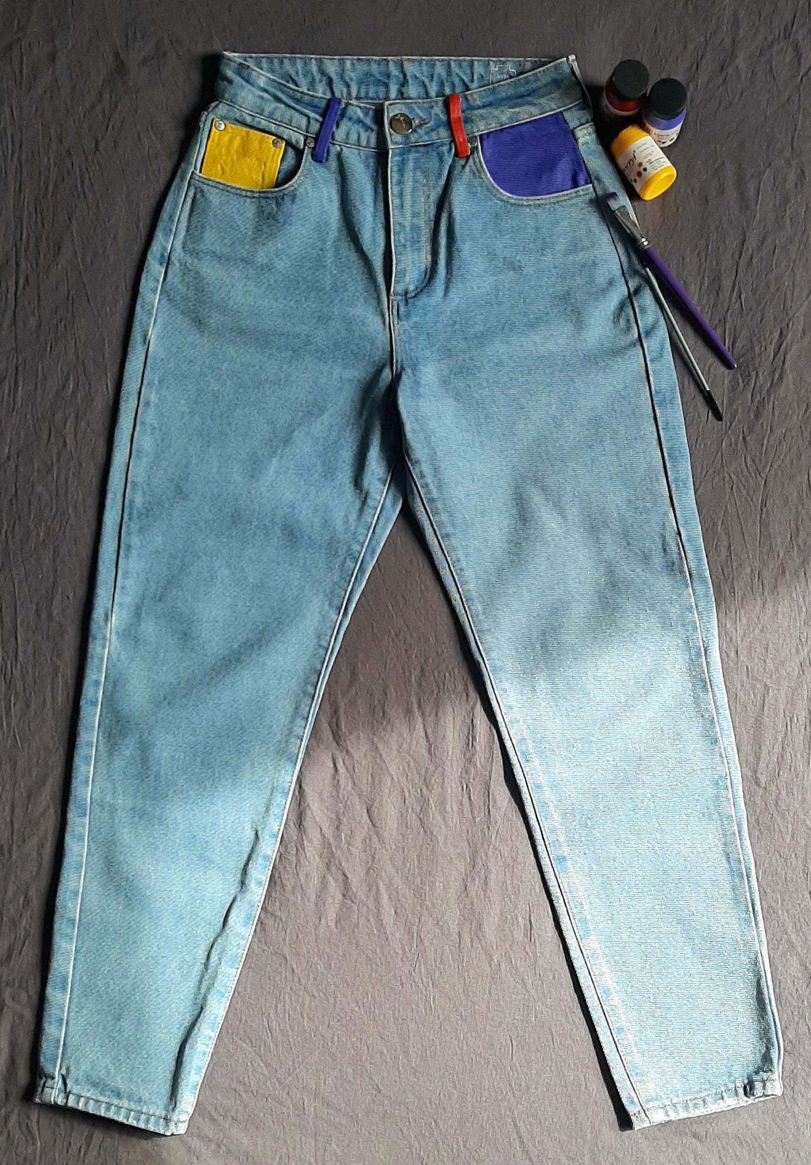 Hand-painted Woman Mom Jeans Rainbow Vintage High Waisted - Etsy