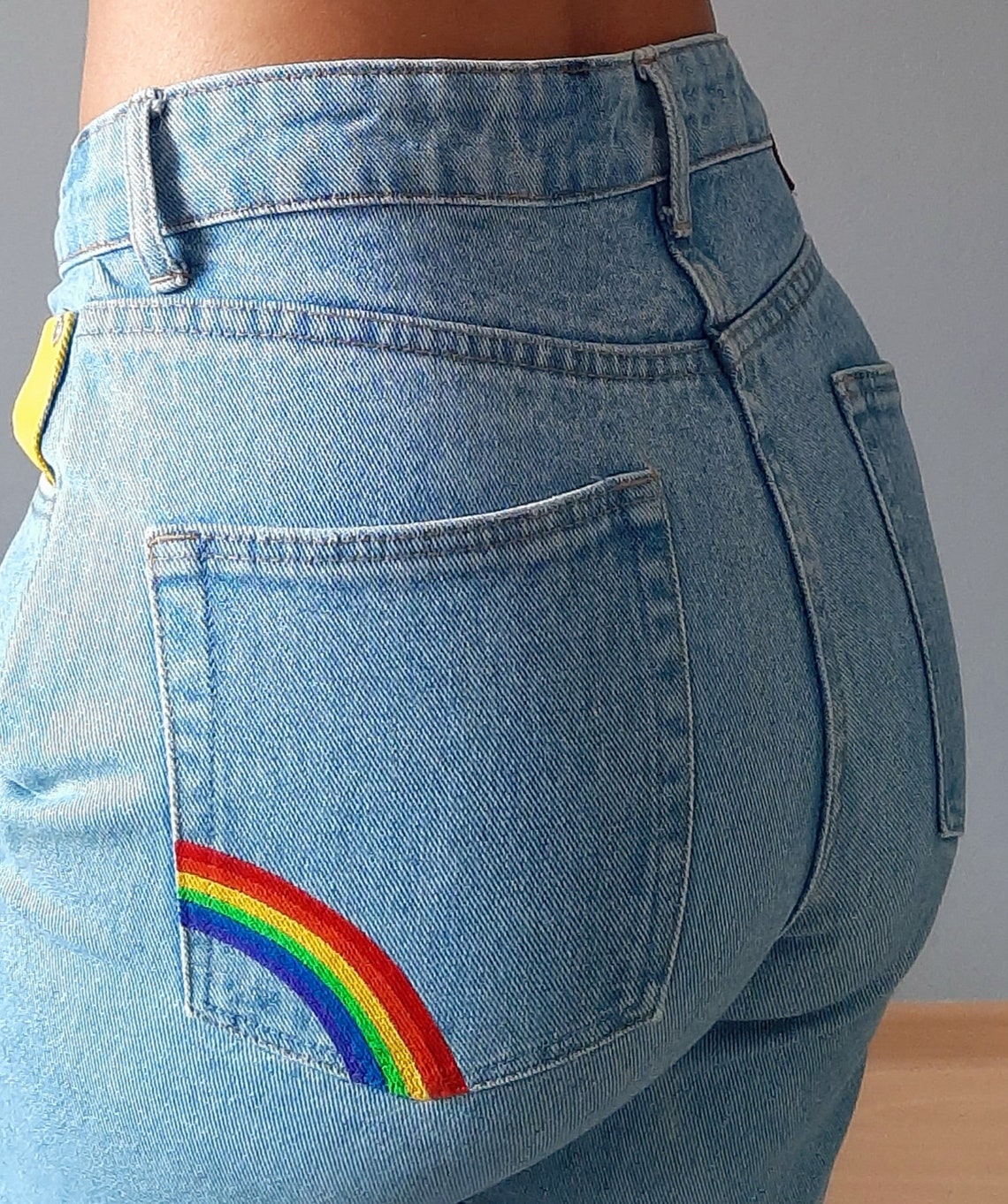 Hand-painted Woman Mom Jeans Rainbow Vintage High Waisted - Etsy