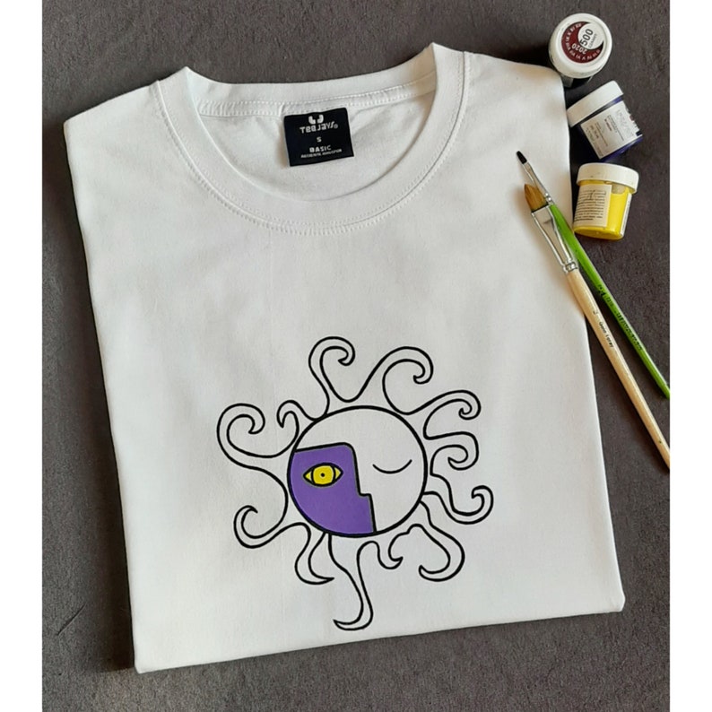 Hand-painted ancient sun and moon unisex t-shirt tee