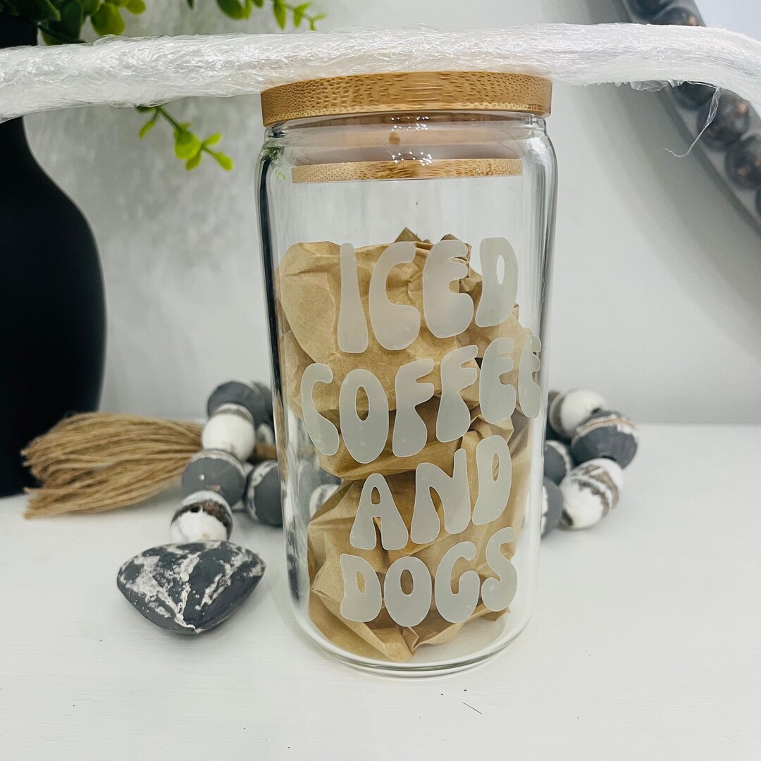 Iced Coffee and Dogs Beer Can, Iced Coffee Cup, Dog Lover Gift, Dog Glass, Color Changing, Glass