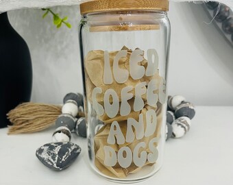 Iced Coffee and Dogs Beer Can, Iced Coffee Cup, Dog Lover Gift, Dog Glass, color changing, glass,