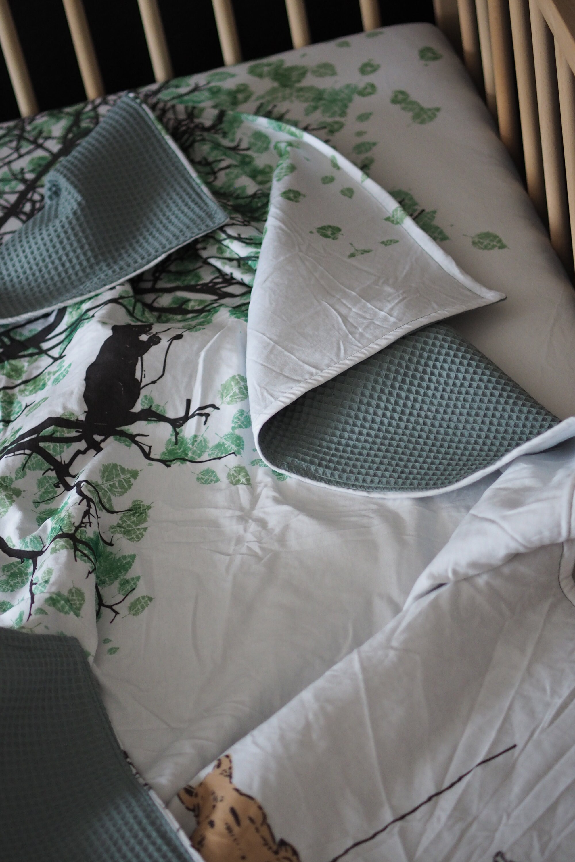 Sage green baby crib bedding set with Cat in the tree print Etsy