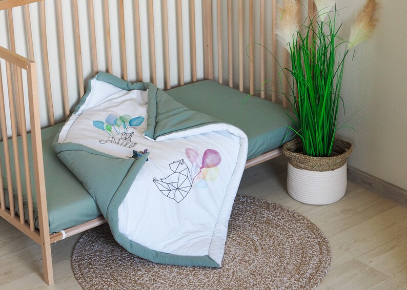 Sage Green Baby Crib Bedding Set With Animal Print Baby Sage Etsy