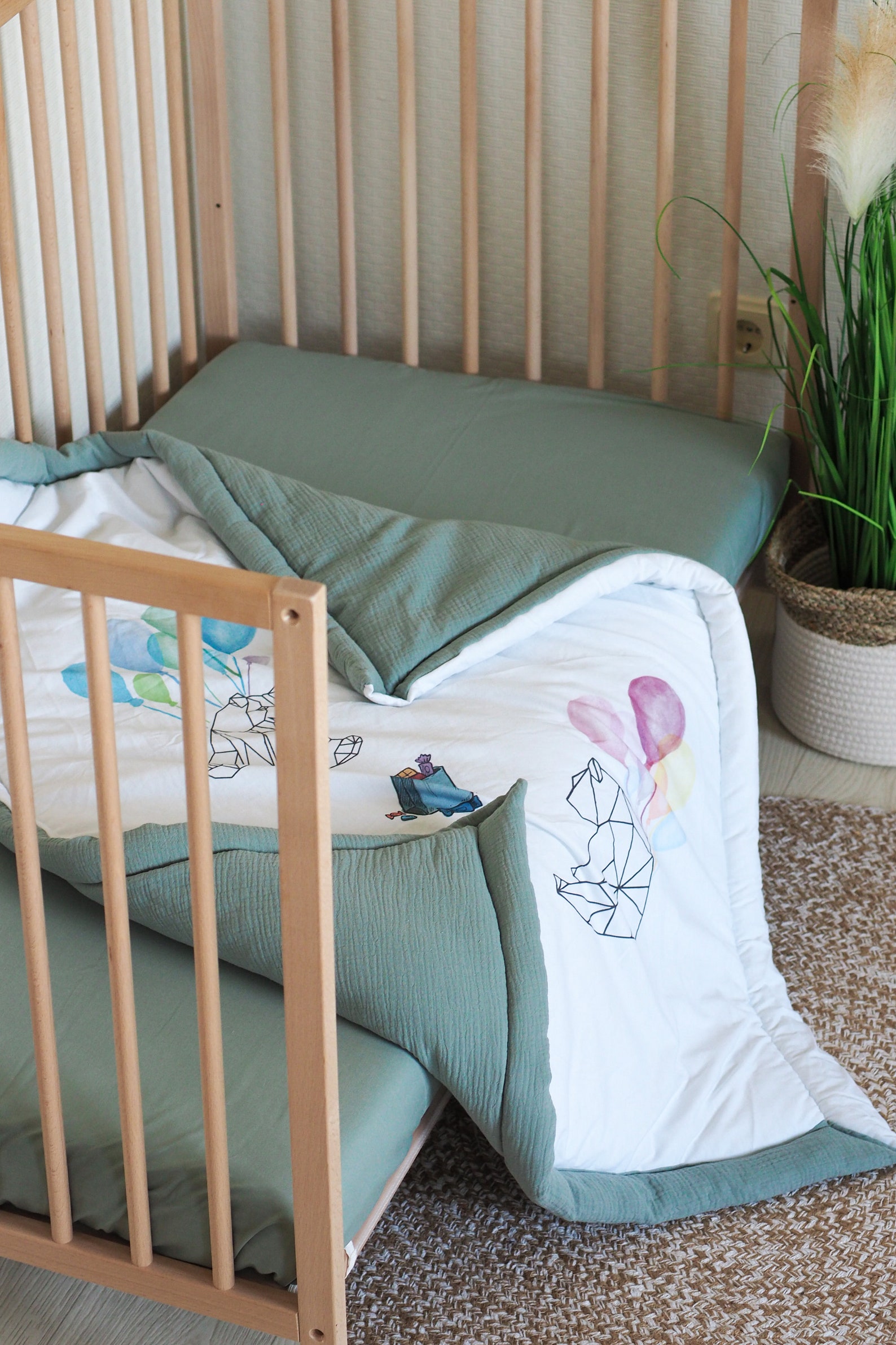 Sage Green Baby Crib Bedding Set With Animal Print Baby Sage Etsy