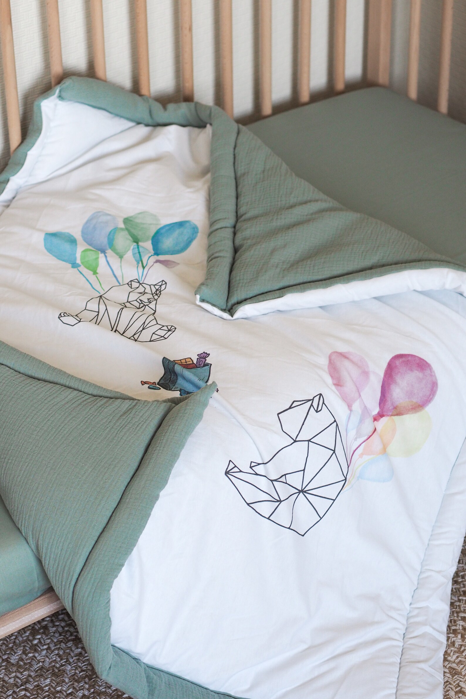 Sage Green Baby Crib Bedding Set With Animal Print Baby Sage Etsy