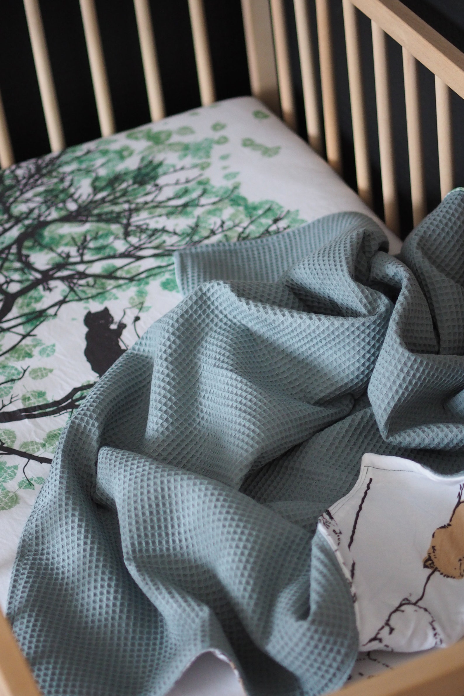 Sage green baby crib bedding set with animal print Woodland Etsy