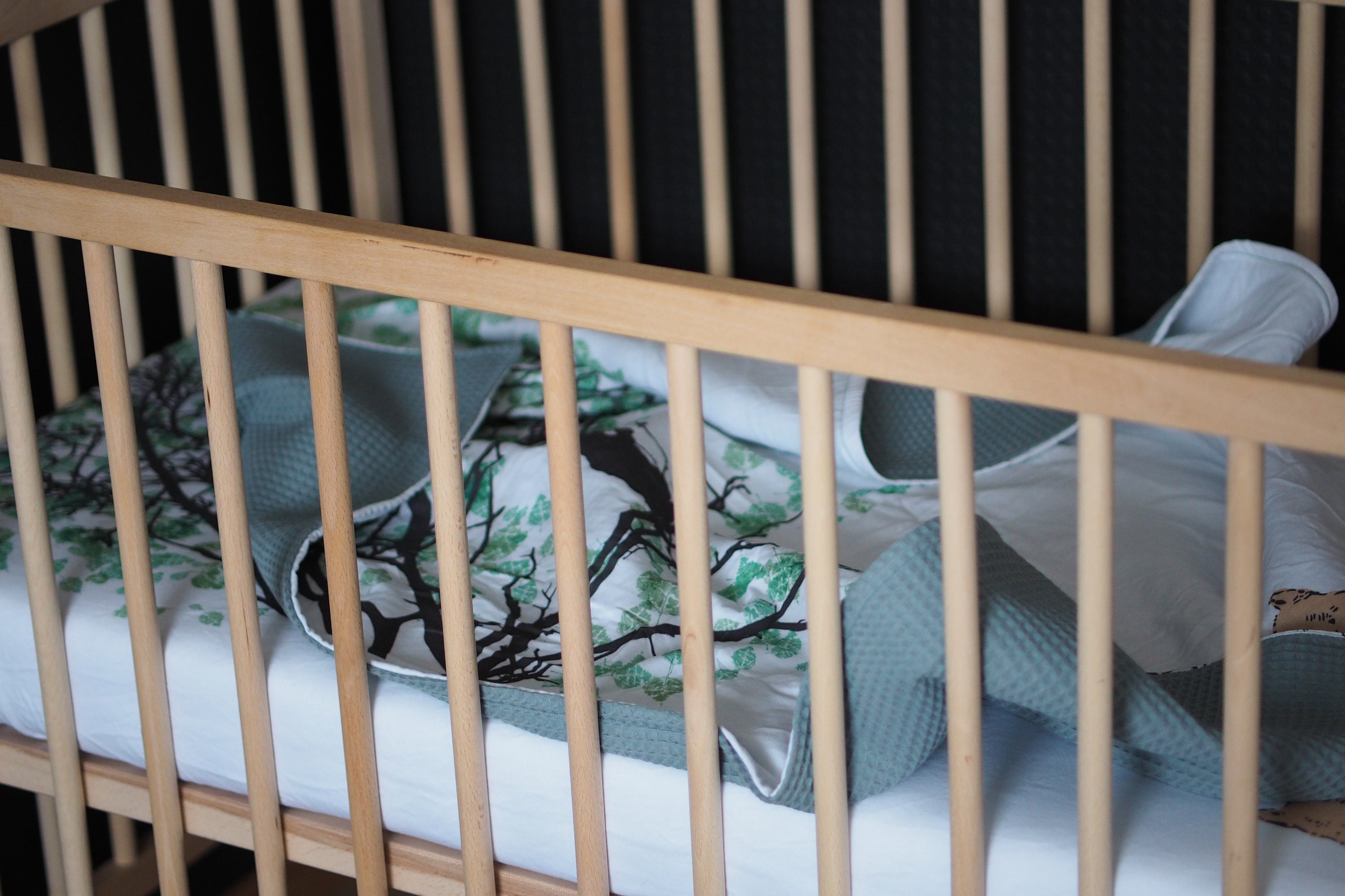 Sage green baby crib bedding set with Cat in the tree Etsy