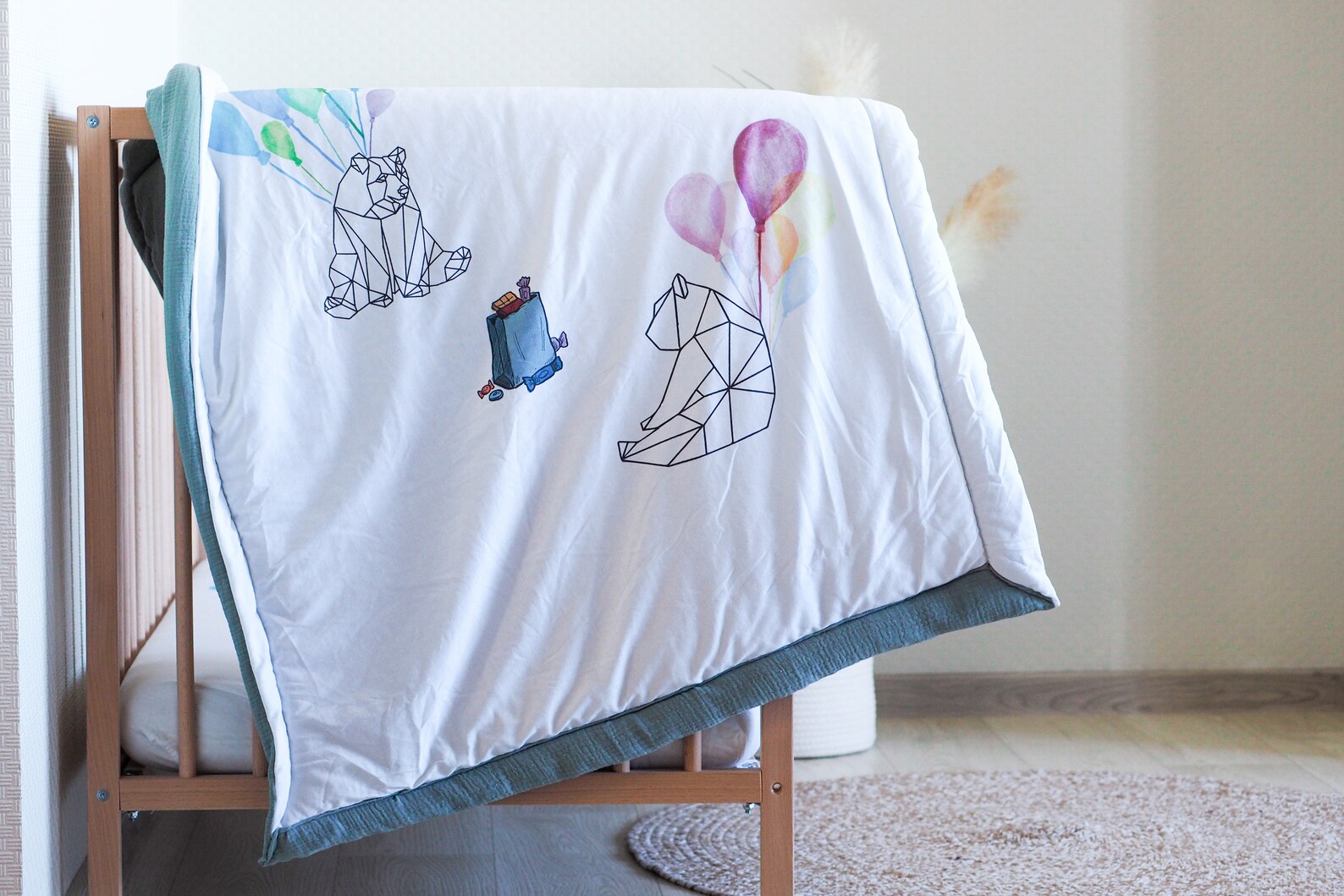 Sage Green Baby Crib Bedding Set With Animal Print Baby Sage Etsy