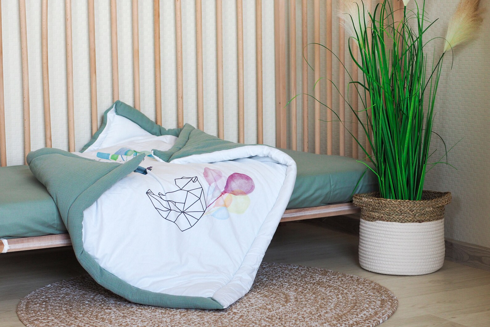 Sage Green Baby Crib Bedding Set With Animal Print Baby Sage Etsy