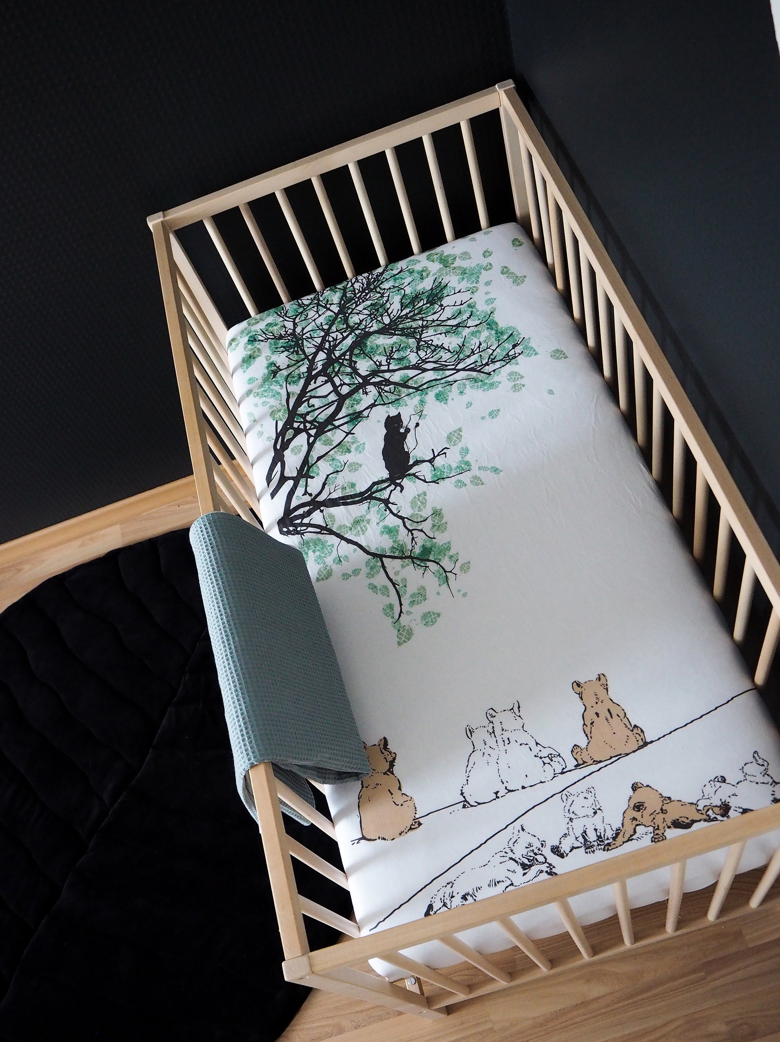 Sage Green Baby Crib Bedding Set With Cat in the Tree Print Etsy
