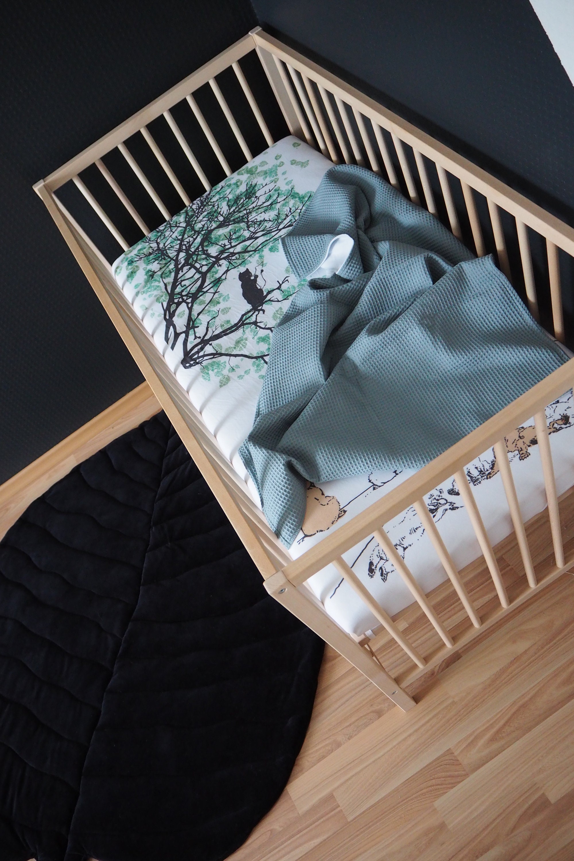 Sage green baby crib bedding set with animal print Woodland | Etsy
