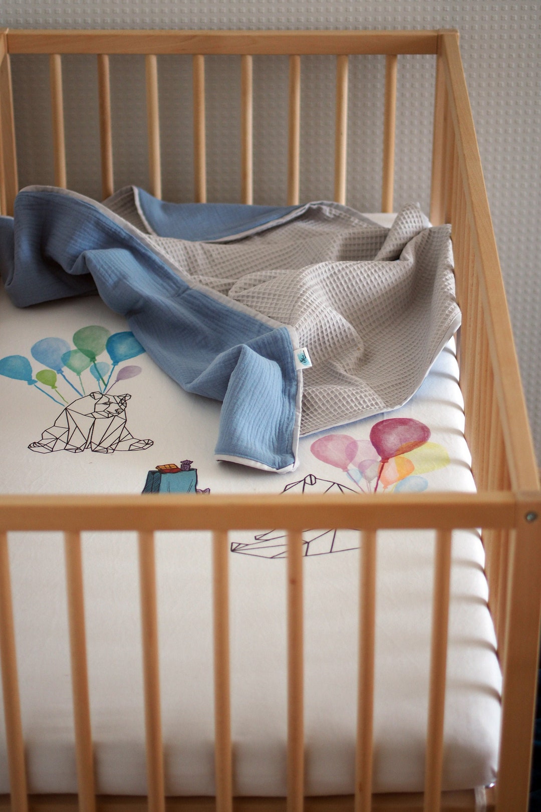 Light Gray Baby Crib Bedding Blue Baby Muslin Blanket With Etsy