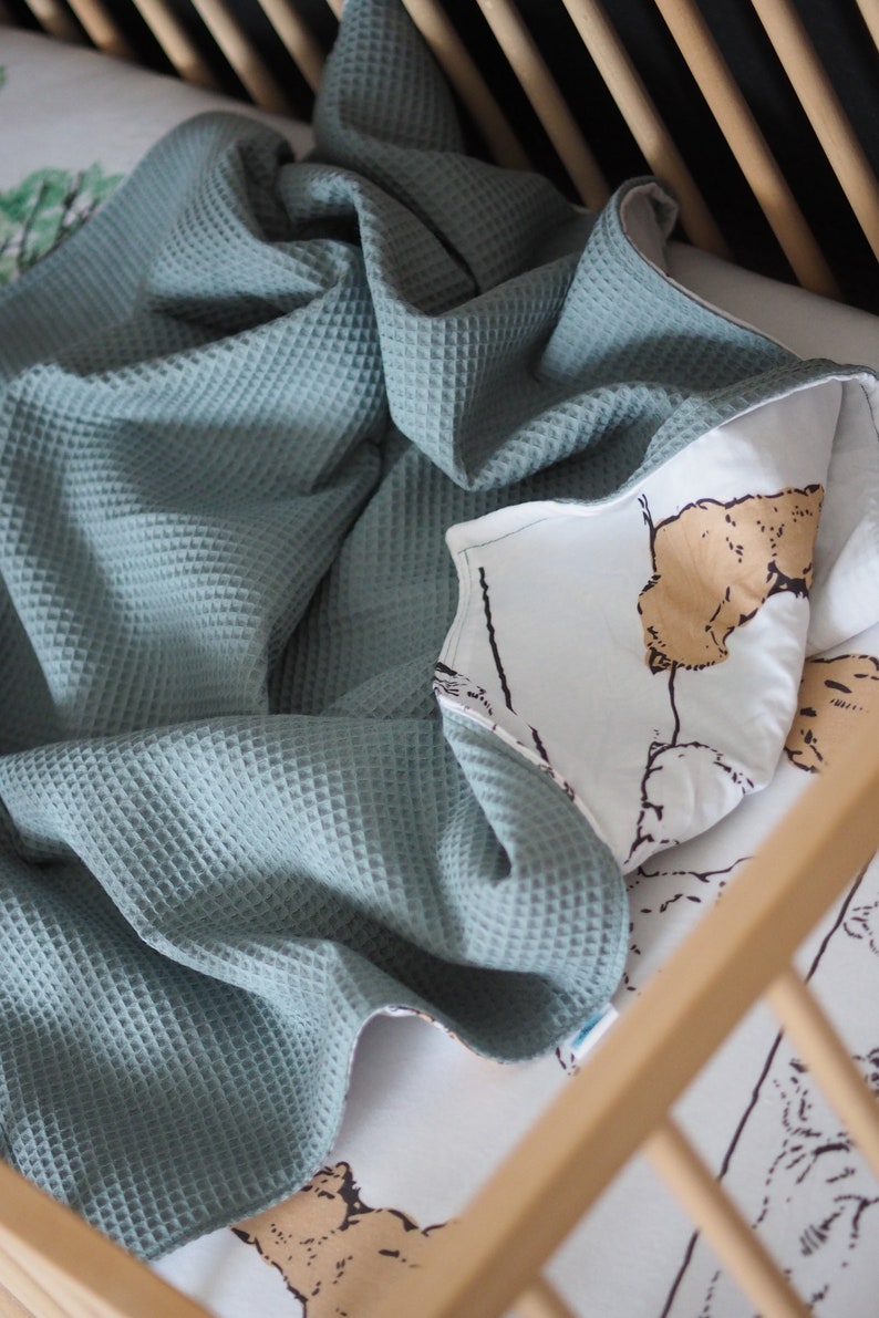 Sage green baby crib bedding set with animal print Woodland Etsy