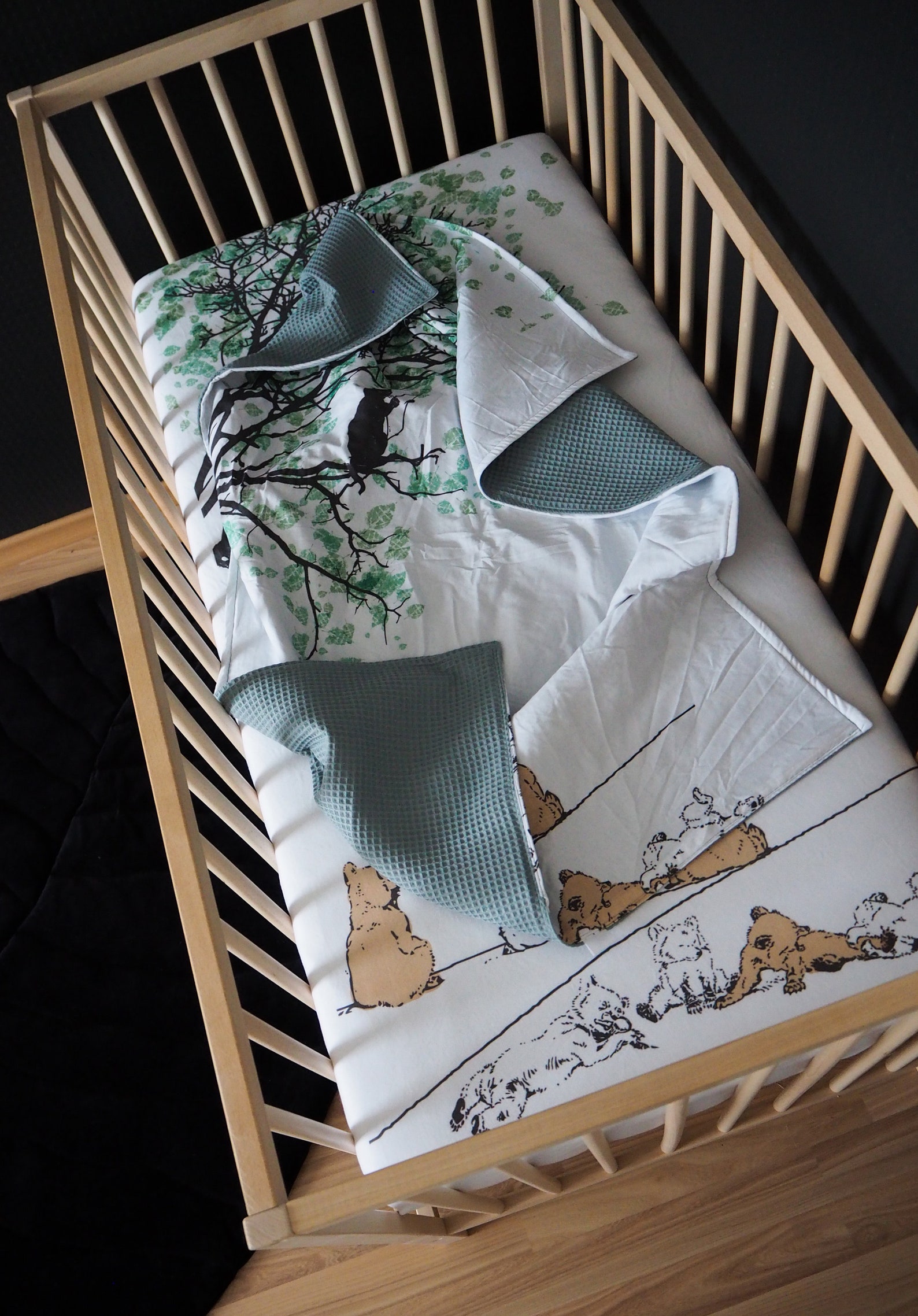 Sage Green Baby Crib Bedding Set With Cat in the Tree Print Etsy