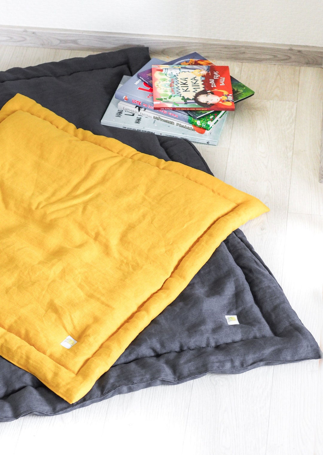 Square Linen Play Mat With Name Eco Baby Play Mat Large Etsy