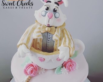Fondant Rabbit Tea Cup Lock Cake Topper