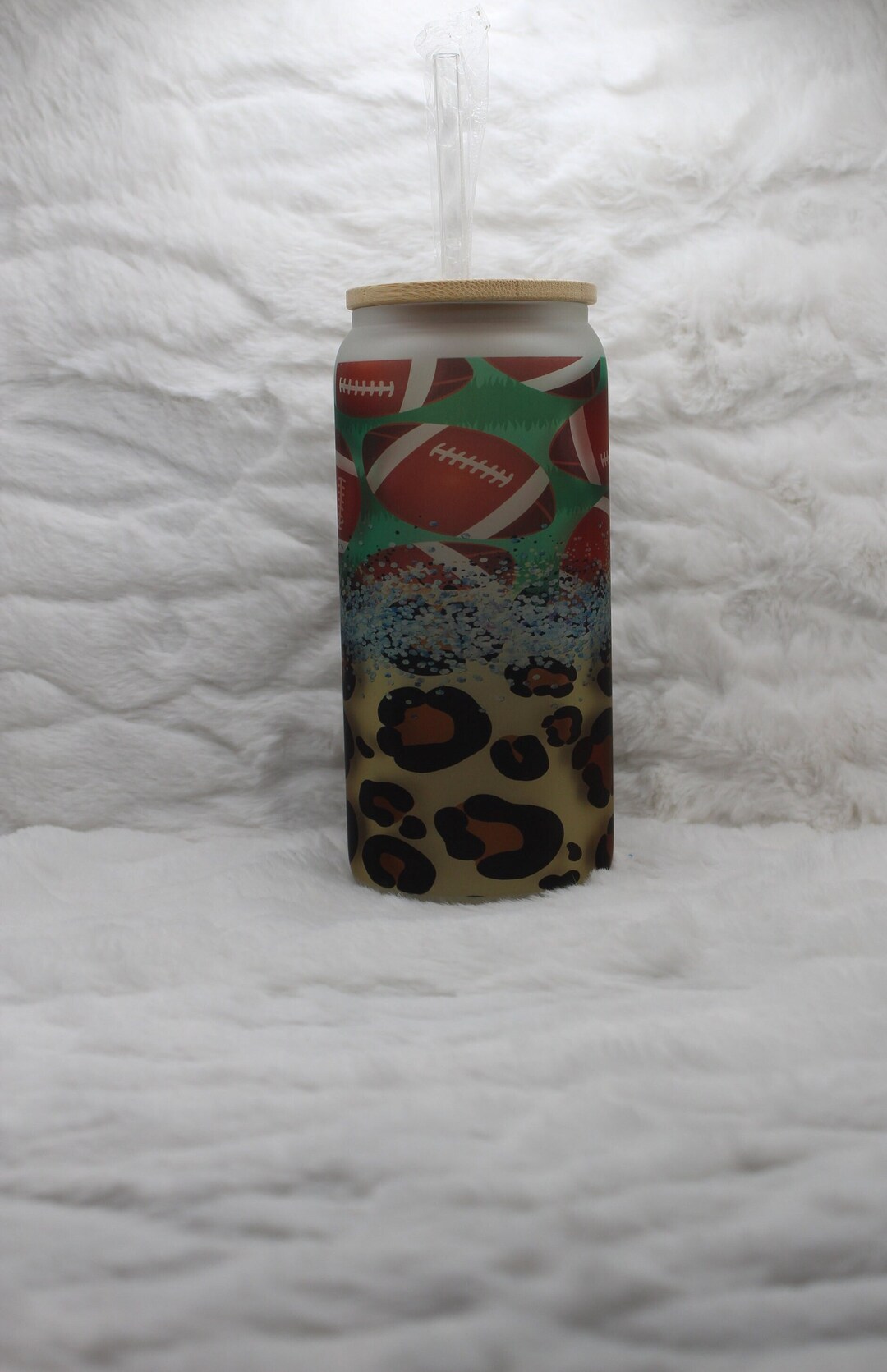 Leopard Football Glass Cup Beer Can Glasses 20oz Glass Cup Etsy